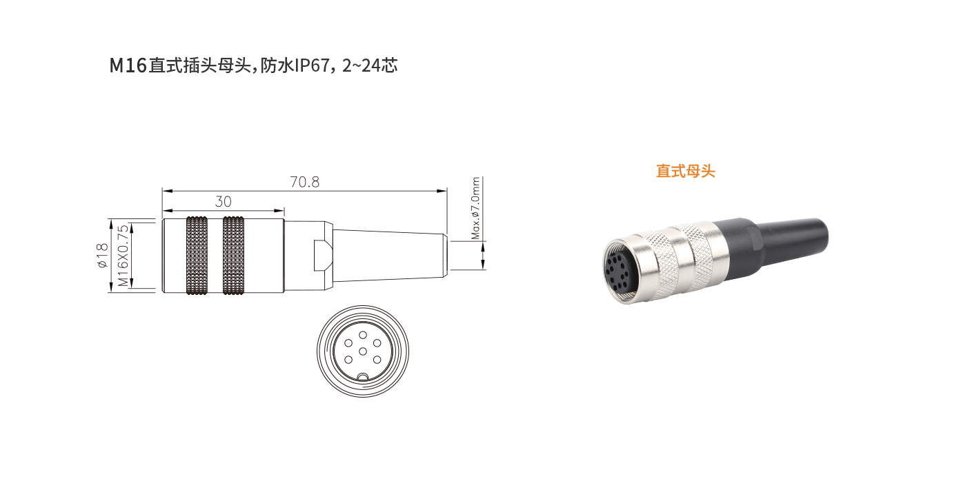 M16直式插头母头